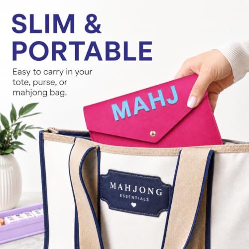 Leather Mahjong Card Clutch Pouch, 8 x 6 Inches Protective Case for American Mahjong Strategy Cards, Secure Magnetic Closure Accessories Holder, Elegant Game Night Gift (Magenta) - color: Magenta