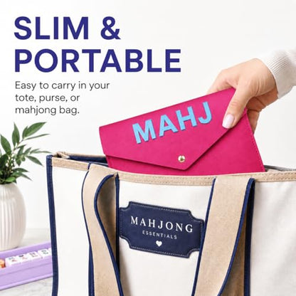 Leather Mahjong Card Clutch Pouch, 8 x 6 Inches Protective Case for American Mahjong Strategy Cards, Secure Magnetic Closure Accessories Holder, Elegant Game Night Gift (Magenta) - color: Magenta
