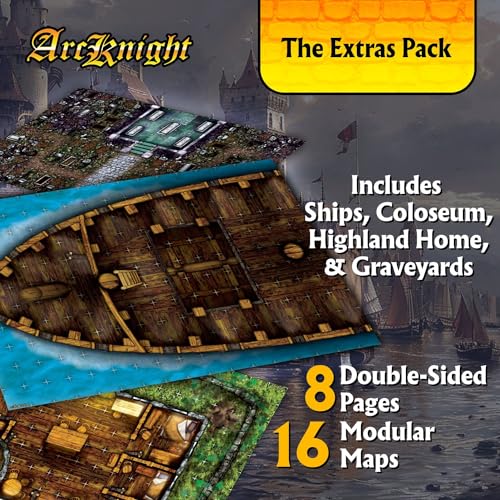 Arcknight The Extras Pack Roleplaying Battlemaps; 16 Modular RPG Maps in 8 Double-Sided Pages, 1" Square Grid, Modular & Versatile Design for Tabletop Gaming - for Dungeons & Dragons & Pathfinder - style: Extras