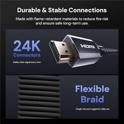 AWOL VISION HDMI 2.1 Cable 6.56ft,8K Certified, 48Gbps Ultra High Speed HDMI Cable 8K@60Hz, 4K@120Hz, 2K@144Hz, Compatible with PS5/Xbox/TV/PC/Projector