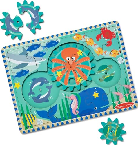 Melissa & Doug Wooden Underwater Jigsaw Spinning Gear Puzzle – 18 Pieces Wooden Puzzle for Toddlers and Preschoolers, for Boys and Girls Ages 3+