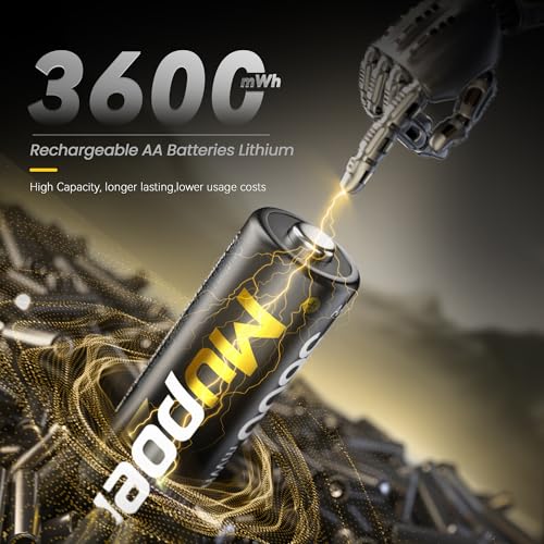 Mupoer Rechargeable AA Lithium Batteries with Charger,16 Count 3600 mWh 1.5V Double A Batteries High Capacity,Long Lasting Rechargeable AA Li-ion Battery with Integrated Charging Storage Box - Gold - size: 3600mWh 16AA