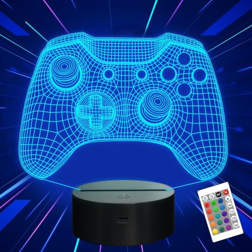 Attivolife Gamepad 3D Illusion Lamp, Controller Night Light with Remote Control + Timer 16 Color Changing Desk Lamp Kids Gamer Room Decor Plug in Best Cool Festival Birthday Gift for Boy Men - color: Game3