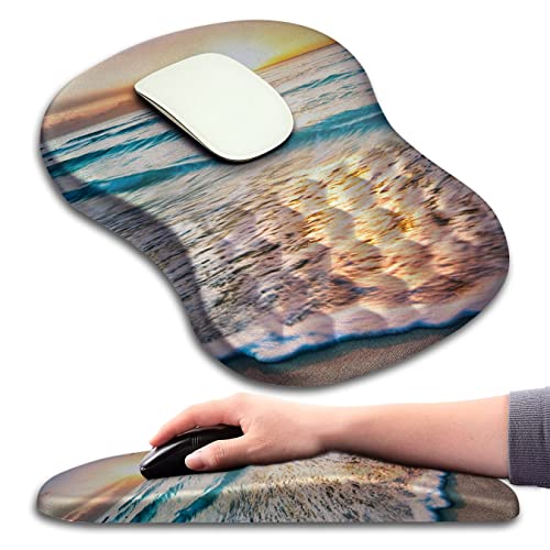Mouse Pad Wrist Support, Ergonomic Mouse Pad with Massage Dot, Comfortable Computer Mouse Pad for Laptop, Wrist Rest Pain Relief Mousepad with Non-Slip PU Base for Office & Home, 12 x 8 in - color: 013-Beach