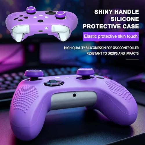 Anti-Slip Purple Controller Skin,Studded Edition Protective Silicone Cover Skin Grips Compatible with Xbox Series X/S Controller and 6 PCS Thumb Grips Caps. - color: Purple