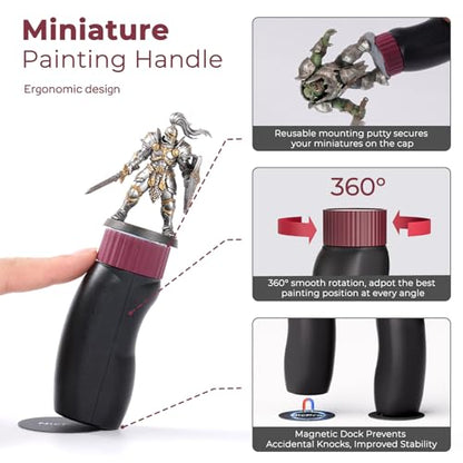 Nicpro Professional Miniature Painting Kit - 25PCS Miniature Paint Brushes Drybrush with Magnetic Painting Handle, Model Paint Brushes for Miniatures, Model, Craft, Acrylic Painting, with Nylon Bag - color: Black