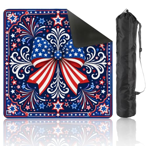 Mahjong Mat with Carrying Bag 31.5" x 31.5" Non-Slip Noise Reduction Patriotic Red White Blue Star Spangled Ribbon Bow Table Mat for Mahjong Board Game Tile Games Independence Day Decorations - color: Color3