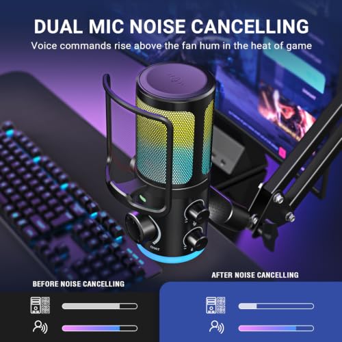 FIFINE AmpliGame AM6T Gaming USB Microphone Kit, Condenser Mic for PC/PS5 | Noise Cancellation, ChatMix Dial, Quick Mute, RGB Control, Gain Knob, Boom Arm, Monitoring, for Streaming Twitch Podcast