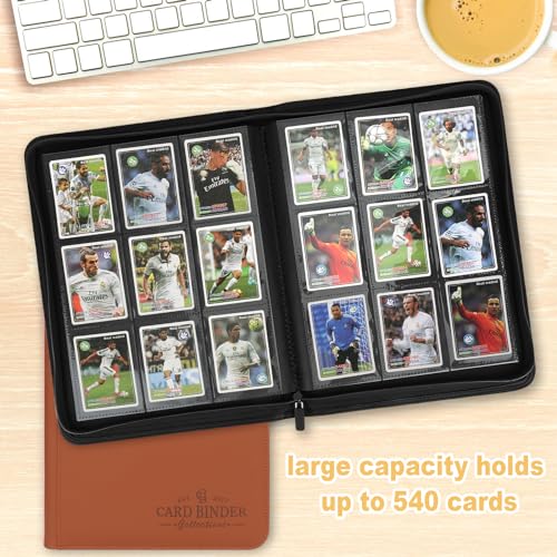 Trading Card Binder, Card Collection Binder Album Folder with 540 Side Loading Pockets, 9 Pocket Trading Card Album Folder for TGC,MTG, Baseball Cards, Yugioh - color: R-brown