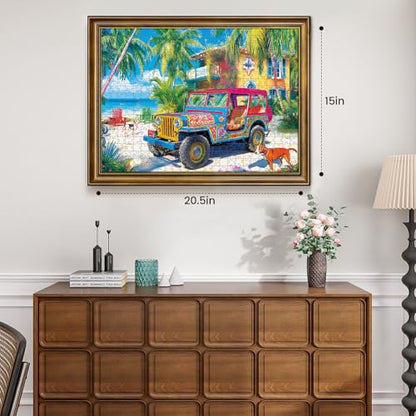 500 Piece Puzzles for Adults,Summer Beach Vacation Puzzle for Teens Adults Seniors, Palm Trees Ocean Dogs Jigsaw Puzzle 500 Pieces, Car Travel Puzzle with Letters on Back,Challenging Family Game Gifts - style: Beach Vacation