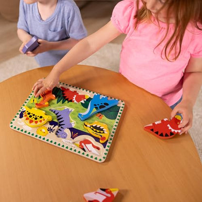 Melissa & Doug Dinosaur Wooden Chunky Puzzle (7 pcs) - FSC Certified | 7 Piece Set, Wooden Dinosaur Play Figures, Puzzle Board, Motor Skill Buiilding, Matching Play, Toddler Toys for Kids, Ages 2+ - size: 11.95 x 8.95 x 1.0, style: Dinosaur