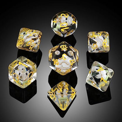 White Cat Gaming Dice Set D&D, DNDND 7PCS Resin DND Dice with Velvet Bag for Dungeons and Dragons Role Playing Games and Tabletop Games（White Cat - color: Cat-white