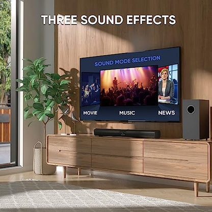 Saiyin Detachable Sound Bar with 6.5" Subwoofer, 10-Level Adjustable Bass | 24.1" Soundbar, 2.1Ch 100W Surround Sound System for TV, TV Soundbar with Optical, TV-ARC, Auxiliary and Bluetooth 5.3 Inputs - size: 24.1 inches
