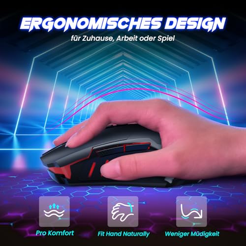 RisoPhy PC400 Wireless Gaming Mouse with 8000 DPI, 2.4G & Bluetooth Dual Mode Connection - Ergonomic Design, 7 Programmable Buttons, RGB backlighting, Precision Sensor for PC and Gaming