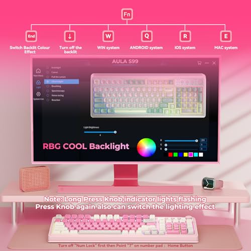 AULA S99 Gaming Keyboard, Wireless Computer Keyboards with Media Knob | 99 Keys Membrane Keyboard,RGB Backlit,Tri-Mode BT/2.4GHz/USB-C,2000mAh Rechargeable Thocky Clicky Creamy Sounding Keyboard - color: Gradient Blue