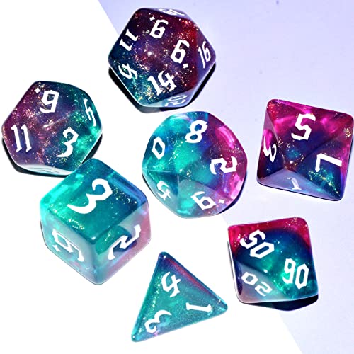 Galaxy Dice Set| Dark Green Mix Purple Crystal DND Dice Set for Board Game - color: Dark Green Purple