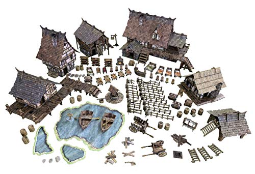 Battle Systems Fantasy Terrain Village Core Set - 28-35mm DND D&D RPG Wargames Historical/Fantasy Card Scenery - style: Village