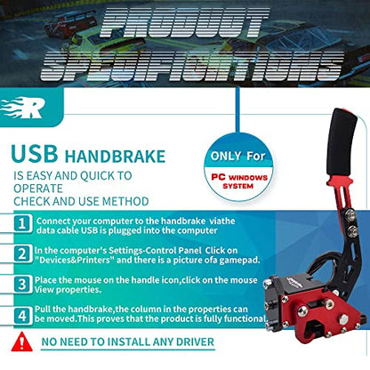 CNRAQR PC Racing Game USB Handbrake for 16Bit SIM for Racing Games, Compatible with G27 G29 G923 T500 T300 Simulate Linear Handbrake Red（With Fixing Clip and Plate - color: Red