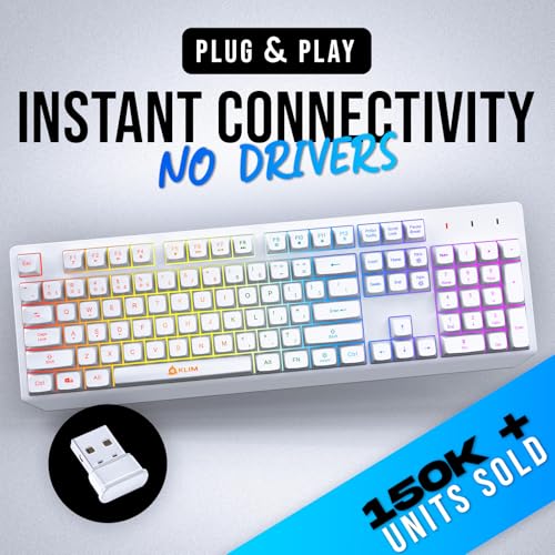 KLIM Chroma White Wireless Keyboard – RGB Backlit, Rechargeable Battery, Wireless Keyboard with Water-Resistant Durable Design, Compatible with PC, Mac, PS4, PS5 - color: White