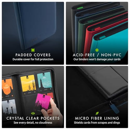 Vault X 4 Pocket Zip Trading Card Binder 160 Cards Exo-Tec (Blue) | Holds 160 standard-size TCG cards in 20 side-loading 4-pocket pages. Padded, water-resistant Exo-Tec cover. - color: Blue