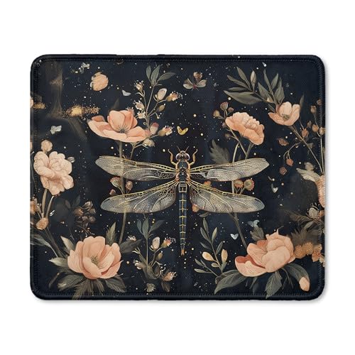 Vintage Boho Floral Dragonfly Mouse Pad, Dark Cottagecore Wildflower Botanical Round Mousepad for Home Office Computer Laptop Desk Accessories, Rustic Dragonfly Gifts, 7.9x7.9 Inch - color: 15Child