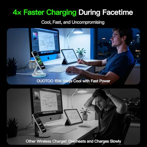 【Adjustable Blue Ambient Light】 Wireless Charger 3 in 1 for iPhone, Magnetic Charging Station for Apple Family,15W Fast MagSafe Charger Stand,for iPhone17-12-iWatch AirPods Series - color: White