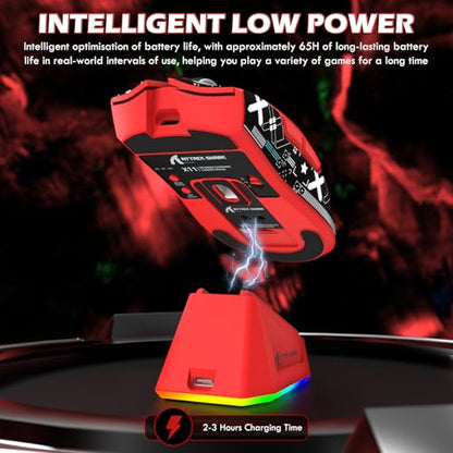 Attack Shark X65PRO HE & X11 Gaming Combo–Hall Effect Magnetic Keyboard & Superlight Mouse with RGB Charging Dock,8KHz Polling 22K DPI,Tri-Mode Wireless,Hot-Swappable,for Win/Mac/Linux (Black Red)
