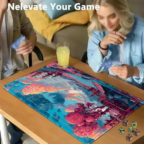 MTG Playmat 24x14 Inch | Optional Game Zone Layout | Non-Slip Rubber Base | Stitched Edges | Includes Free Storage Bag | for TCG, Board Games, and Desk Use(Chromawilds,with Zone) - color: Chromawilds, style: With zone