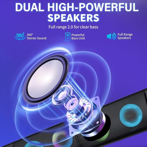 Wired Computer Speakers Designed for Desktop Devices USB Plug-and-Play Clear Sound with RGB Lighting Features Volume knob Ideal Gaming Speakers for Computers, laptops, Phones, and Tablets