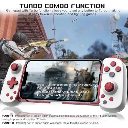 arVin Mobile Gaming Controller for Android/iPhone/iPad/Tablet/PC/Switch/PS3/PS4, Wireless Gamepad with Hall Effect Joystick/Turbo/6-axis Gyro/Vibration/Play Xbox Cloud Gaming/PS Remote Play/Steam Link - color: White&Red, size: Standard Version(D6)