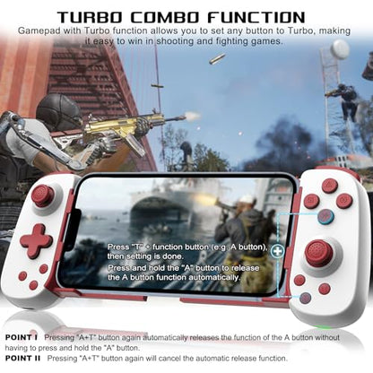 arVin Mobile Gaming Controller for Android/iPhone/iPad/Tablet/PC/Switch/PS3/PS4, Wireless Gamepad with Hall Effect Joystick/Turbo/6-axis Gyro/Vibration/Play Xbox Cloud Gaming/PS Remote Play/Steam Link - color: White&Red, size: Standard Version(D6)