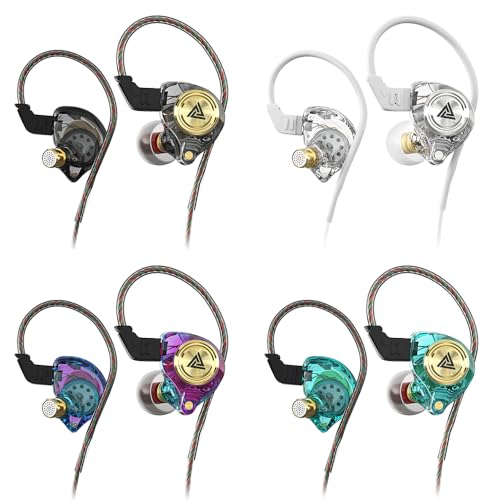 Wired Gaming Earbuds 4 Pack, Ak3file in Ear Monitors, Deep Bass Sound Wired Earbuds, HiFi in Ear Headphones with 1DD 10mm Dynamic Driver, IEM for Music Gaming Video Calling (Four Colors) - color: Four colors