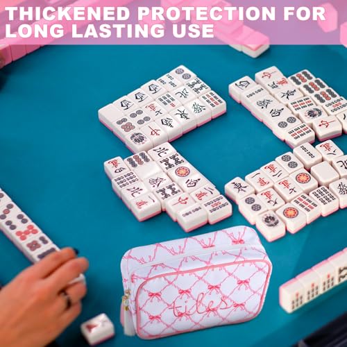 Sanwuta 1 Pcs Mahjong Tile Bag with Zipper,Pink,Bow | Embroidered Mahjong Case for 166 American Mahjong Tiles (1.2") Portable Bags for Board Game Party Gathering Travel - color: Pink, style: Bow