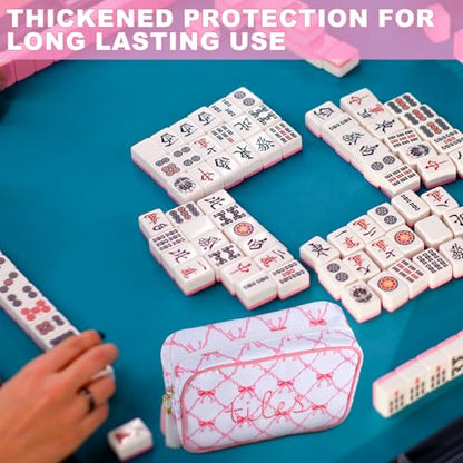 Sanwuta 1 Pcs Mahjong Tile Bag with Zipper,Pink,Bow | Embroidered Mahjong Case for 166 American Mahjong Tiles (1.2") Portable Bags for Board Game Party Gathering Travel - color: Pink, style: Bow