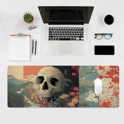 Japanese Skeleton Gaming Mouse Pad, Desk Mat, XL Extended Big Large Mousepad with Non-Slip Rubber Base, Laptop Computer Keyboard Mat Office&Home, 31.5x11.8in, Skull - color: Skull
