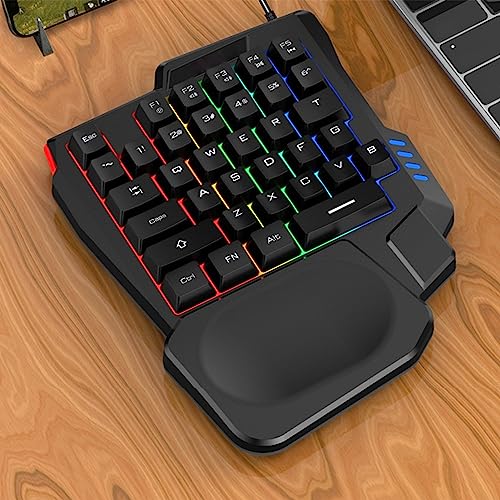 One Handed Gaming Keyboard RGB Backlit and Mouse 35 Keys Ergonomic Mini Keyboard with Wrist Rest USB Interface Mini Game Controller for Gamer White