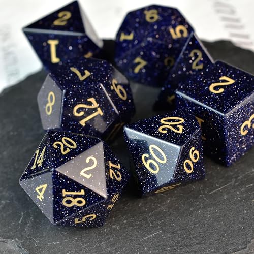 RULE DICE Quicksand Gemstone DND Dice, Dungeons and Dragons Dice Set 7PCS Polyhedral Gem Stone Dice Set D4 D6 D8 D10 D% D12 D20, RPG Dice D&D Accessories Dice Gift - color: A-stone-quicksand