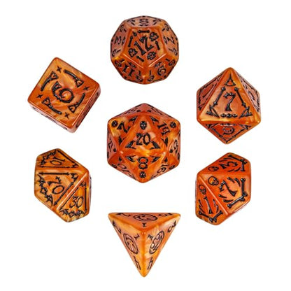 7-Die DND Dice Set Scary Pattern Polyhedral Dice Set with Leather Bag, Skull Dice D&D Dice Set for RPG Table Games.(Scary Pattern-Orange/Black Number) - color: Halloween Pattern-orange/Black Number