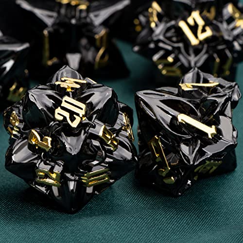 ARUOHHA DND Metal Dice Set Black Leaf Gold Numbers Design Polyhedral Dice with Box, 7PCS D and D Dice RPG Role Playing Games D20 D12 D10 D8 D6 - color: Leaves- Black Gold