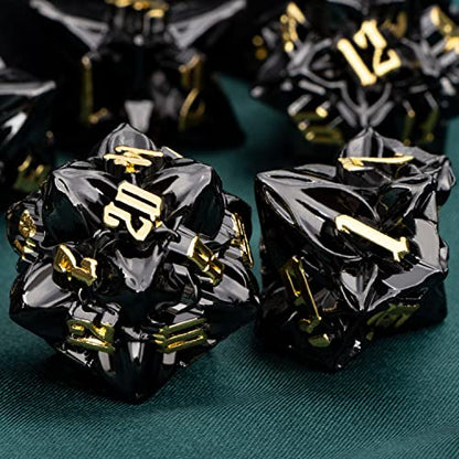 ARUOHHA DND Metal Dice Set Black Leaf Gold Numbers Design Polyhedral Dice with Box, 7PCS D and D Dice RPG Role Playing Games D20 D12 D10 D8 D6 - color: Leaves- Black Gold