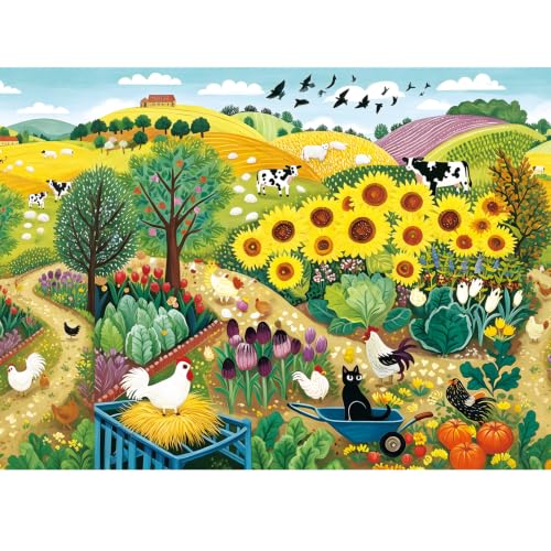 300 Piece Puzzles for Adults Kids,Large Piece Rural Farm Countryside Puzzle | Sunflower Animal Farm for Adult Kids,Birthday Holiday Party Gifts with Family,Jigsaw Puzzle with Letters on Back,20.5*15 in - color: Rural