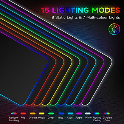 Hcman RGB Gaming Mouse Pad, Large Mousepad with Led Light, PC Gaming Accessories Black Keyboard Pad for Desk, Non-Slip Rubber Base XXL Big Mouse Mat for Gamer Boy Men Gift (31.5 X 12 Inch) - size: X-Large