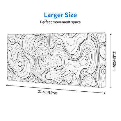 White Topographic Contour XL Gaming Mouse Pad Extended Long Large Mousepad with Stitched Edges Laptop Desk Pad Computer Keyboard PC Mouse Mat Nonslip Rubber Base for Company Office Gamer - color: White Topographic, size: 31.5" x 11.8"