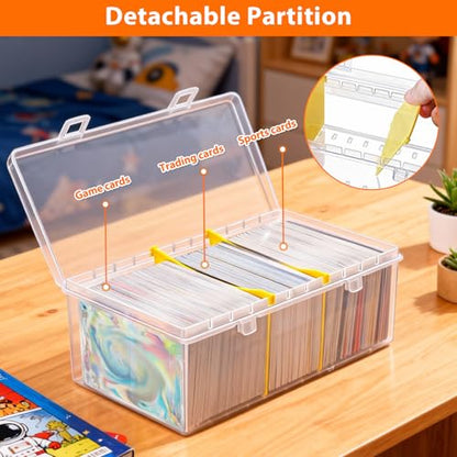 SAMYUCHO Trading Card Storage Box with 2 Dividers for 500 Sports Cards, Plastic Bulk Display Holder Collection Organizer Cases Container Fit for Baseball Football Playing Game Magic Cards 2 Pcs - size: 2 Pcs