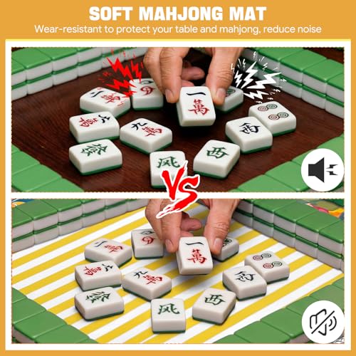 Drydiet Mahjong Mat for Table 31.5 x 31.5 Inch American Mahjong Mat with Carrying Bag, Non-Slip Noise Reduction Table Item for Family Poker Domino Board Game Night & Party Use(Yellow Striped) - style: Yellow Striped