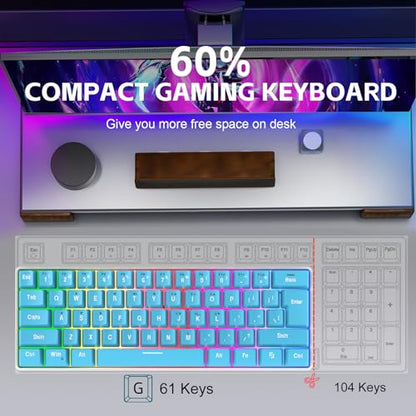 Snpurdiri 60% Wired Gaming Keyboard, Small Ultra-Compact 61 Keys RGB Backlit 60 Percent Gaming Keyboard for PC/Mac Gamer, Typist, Travel, Easy to Carry on Business Trip (Blue) - color: Blue