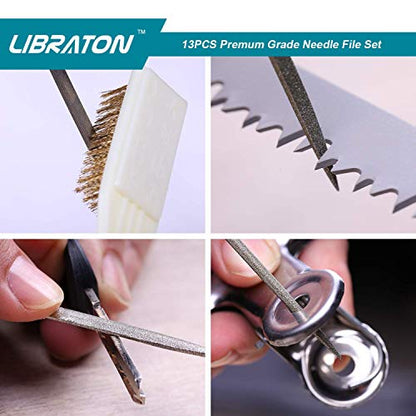 LIBRATON 13PCS Small Needle Files Set, 6 Carbon Steel & 6 Diamond File Set | for Precision Metal Work, Jewlers Metal File Set, Mini Jewelry Files for Wood Plastic Carving, with Brush and Carry Case - style: Needle File-13PCS
