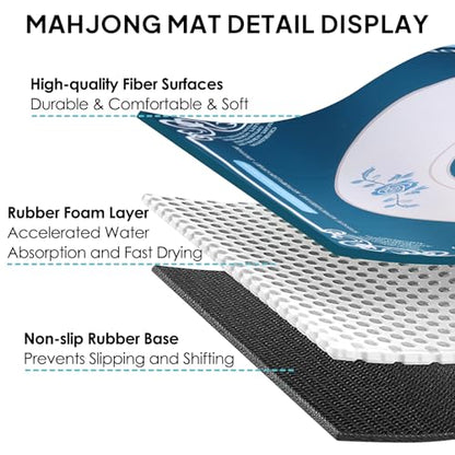Mahjong Mat for Table, Non-Slip Noise Reduction Mahjong Table Cove 32×32 Inch Portable Gaming Mat for Poker/Cards/Board Games/Tile Games, Mahjong Tablecloth with Carrying Bag (Green)