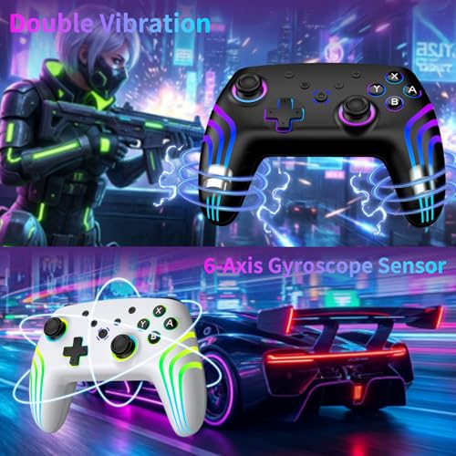 VidPPluing 2 Pack Switch Controllers, RGB Switch 2 Controller for Nintendo Switch/Switch 2/Lite/OLED, Wireless Pro Controller with Motion Sensor/Dual Vibration/Turbo/Wakeup - color: Black & White