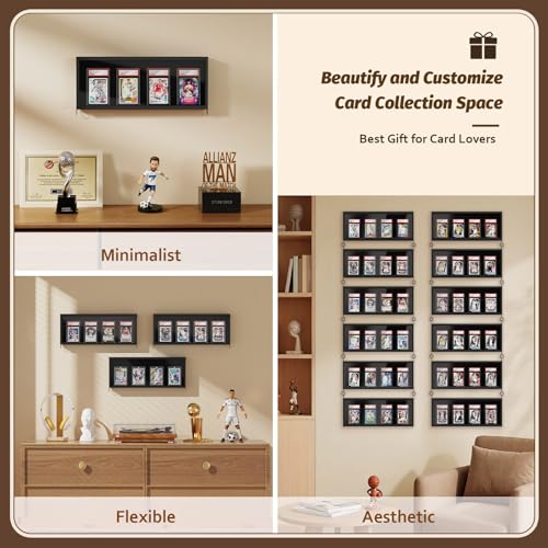 Emfogo Card Display Case, 6 Pack Trading Card Display Frame Wall Mount, Wooden Baseball Card Display Case with Clear View, Graded Sports Card Display for Trading Card Collection (6 Pack-Black) - size: 1-Layer 6 Pack